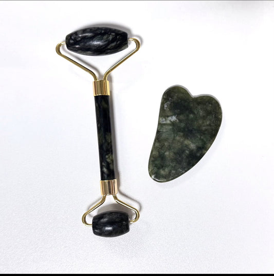 Premium Jade Facial Roller & agua Sha Set