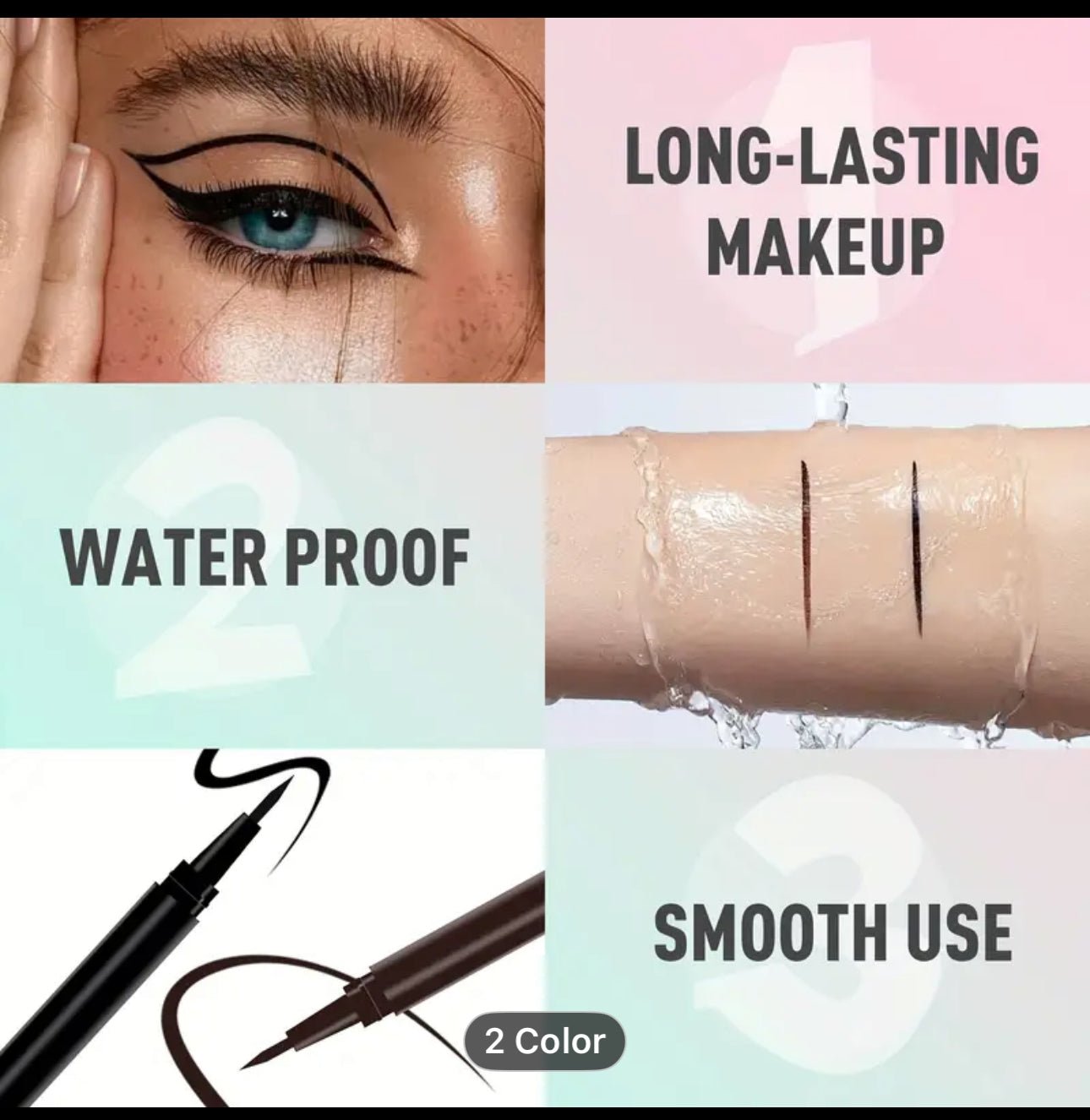 Long wear waterproof liquid eyeliner